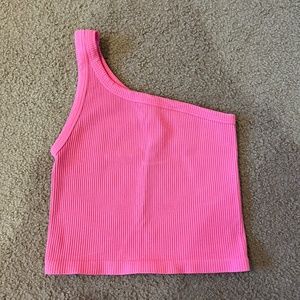 One shoulder ribbed pink top